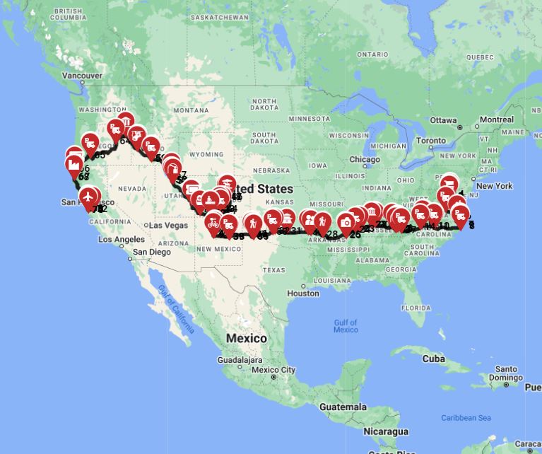 RV epic route from Washington DC to San Fransisco